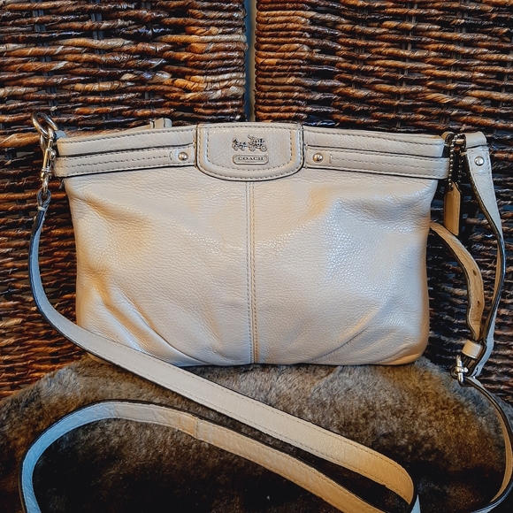 Coach Handbags - Coach Soft Pebble Leather Small Crossbody Bag Cream Gray Taupe Luxury Designer